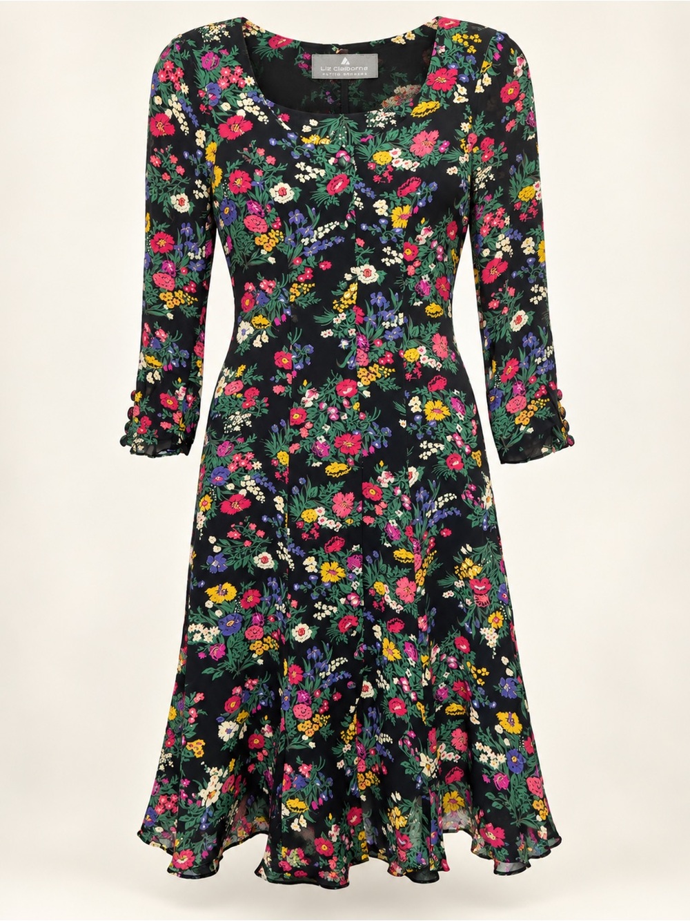 Vintage Liz Claiborne Floral Rayon Dress Petite 6